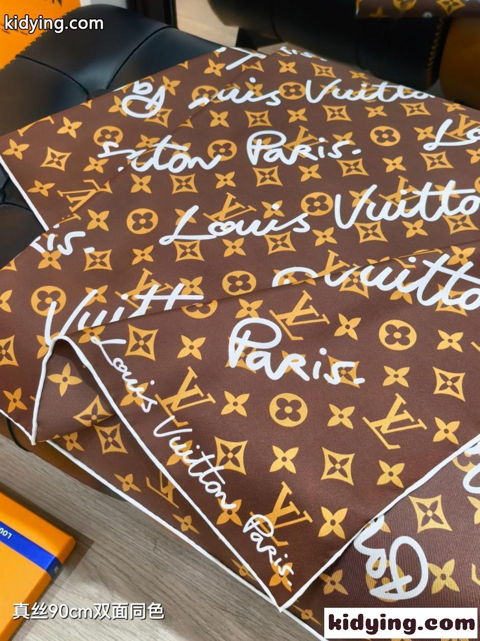 LV スクリプト ルイ・ヴィトン スカーフ コピー シルクスカーフ 90cm-2