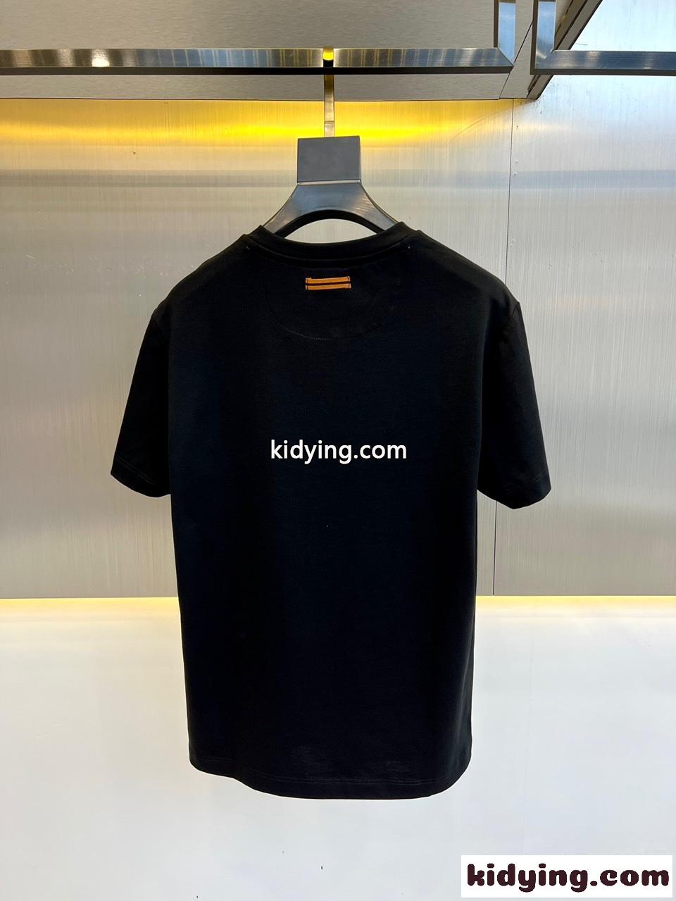 シンプル ロゴ クルーネック 半袖Tシャツ エルメネジルド・ゼニア Tシャツ コピー ブラック-3