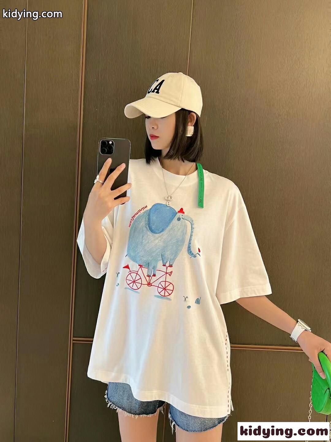 今季流行り ビッグシルエット 体型カバー ミュウミュウ 半袖tシャツ コピー プリント コットン トップス-1