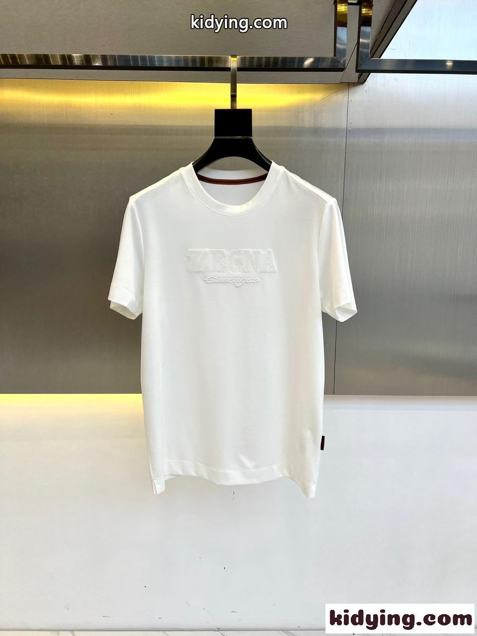 シンプル ロゴ エルメネジルド・ゼニア 半袖Tシャツ コピー クルーネック ホワイト-1
