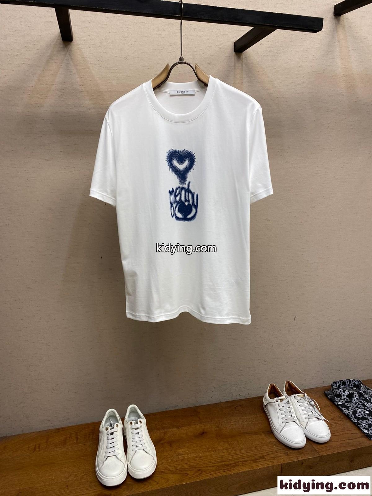 ジバンシィ Tシャツ 偽物 Love プリント クルーネック コットン 半袖Tシャツ ホワイト-0