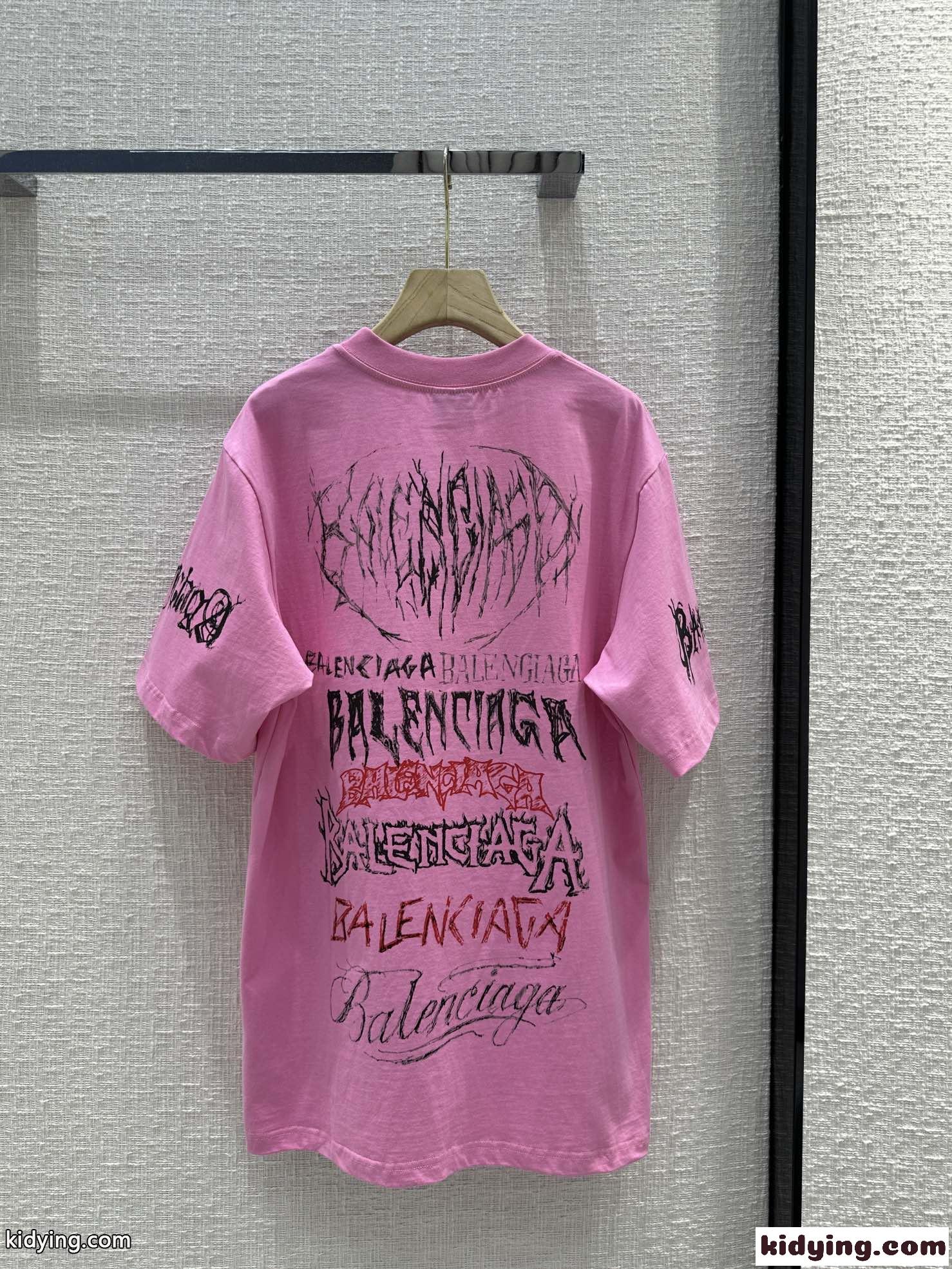 人気 オーバーサイズ 半袖Tシャツ バレンシアガ Tシャツ 偽物 ユニセックス ピンク-3
