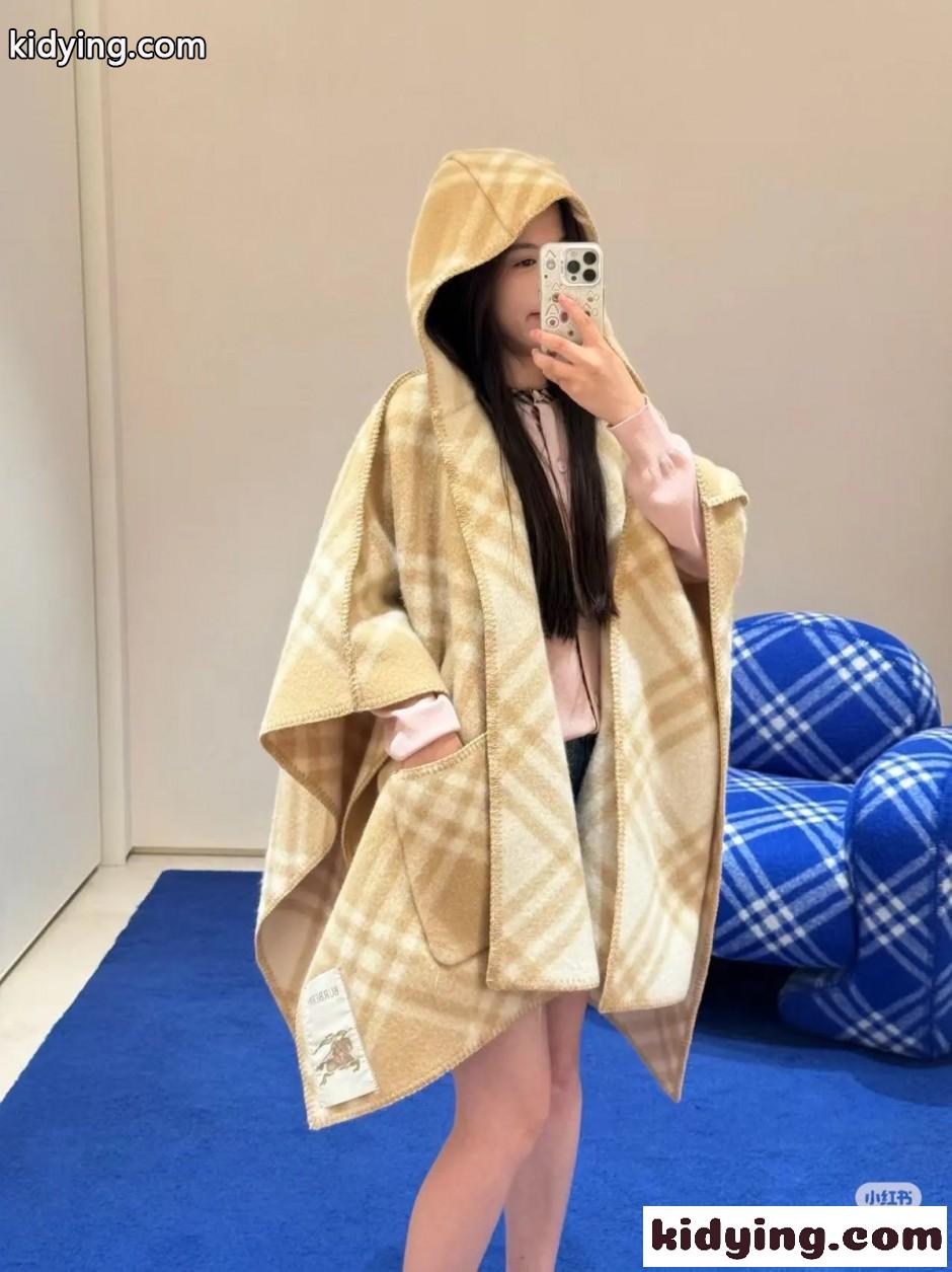 リバーシブル チェック カシミヤケープ バーバリー ジャケット コピー キャメル-4