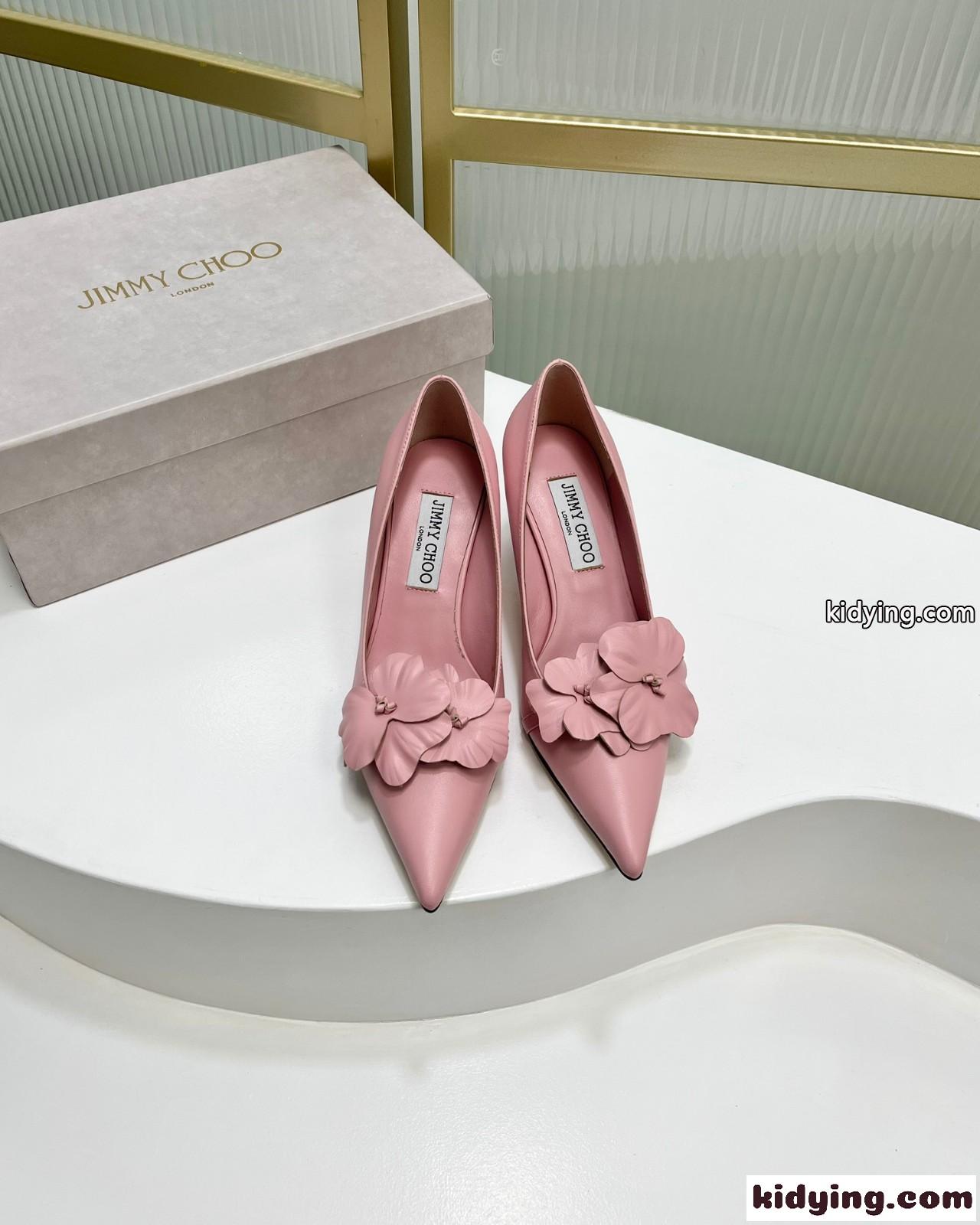 ラワー付き ナッパレザー・パンプス ジミーチュウ パンプス コピー ピンク-2