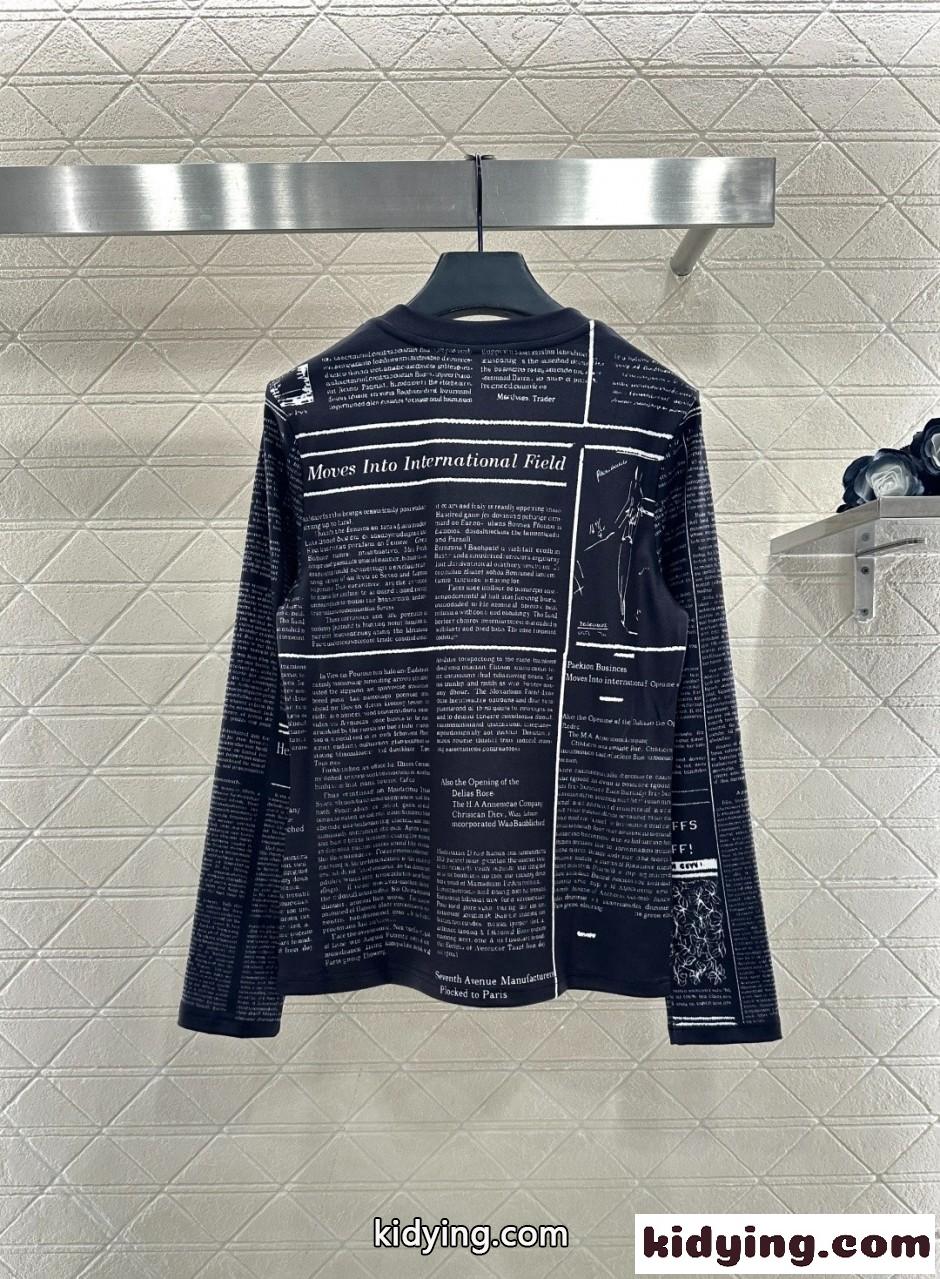 クリスチャン・ディオール Tシャツ 偽物 目を引く Newspaper クルーネック プルオーバー ブラック-2