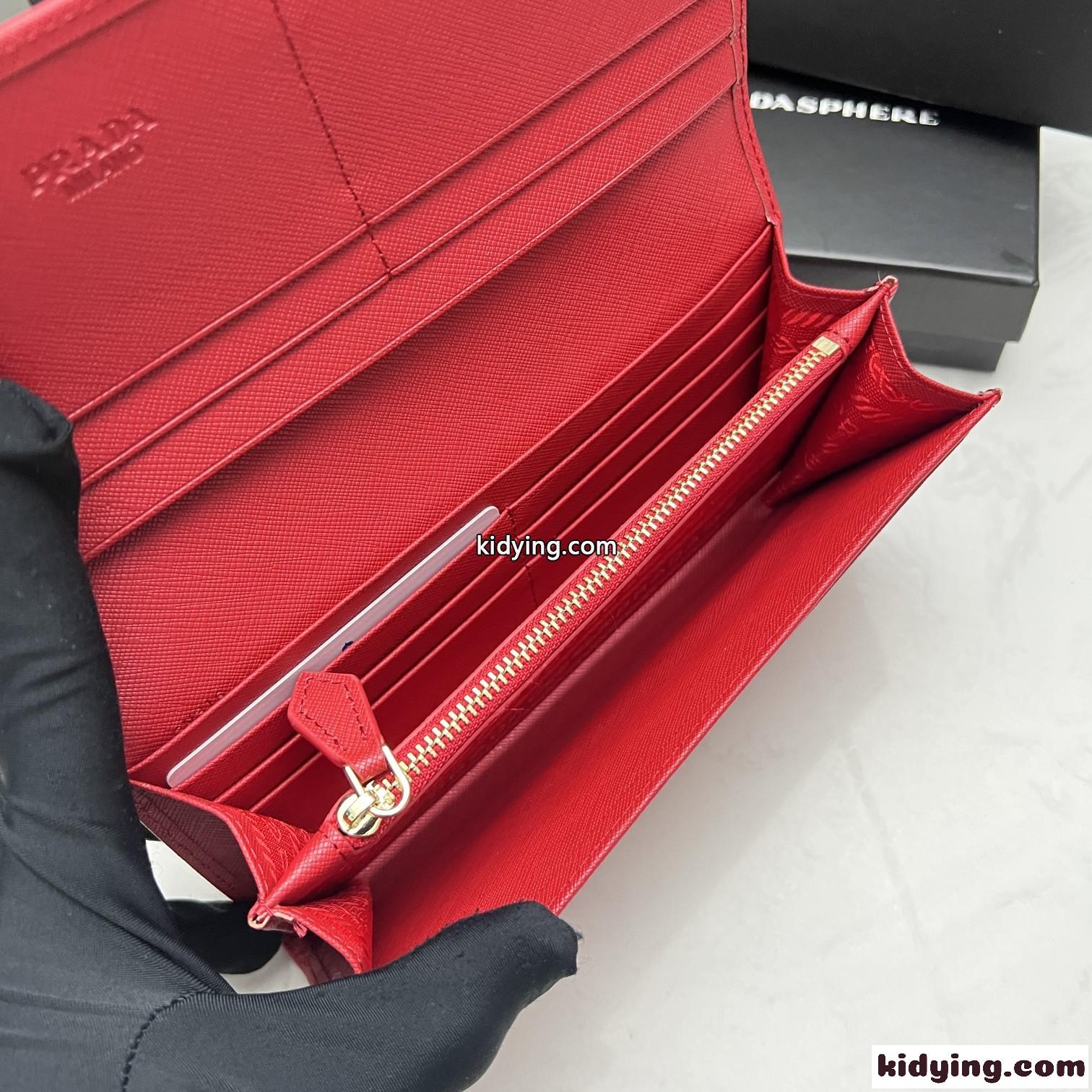 定番 人気 トライアングルロゴ 長財布 プラダ 財布 コピー レッド-3