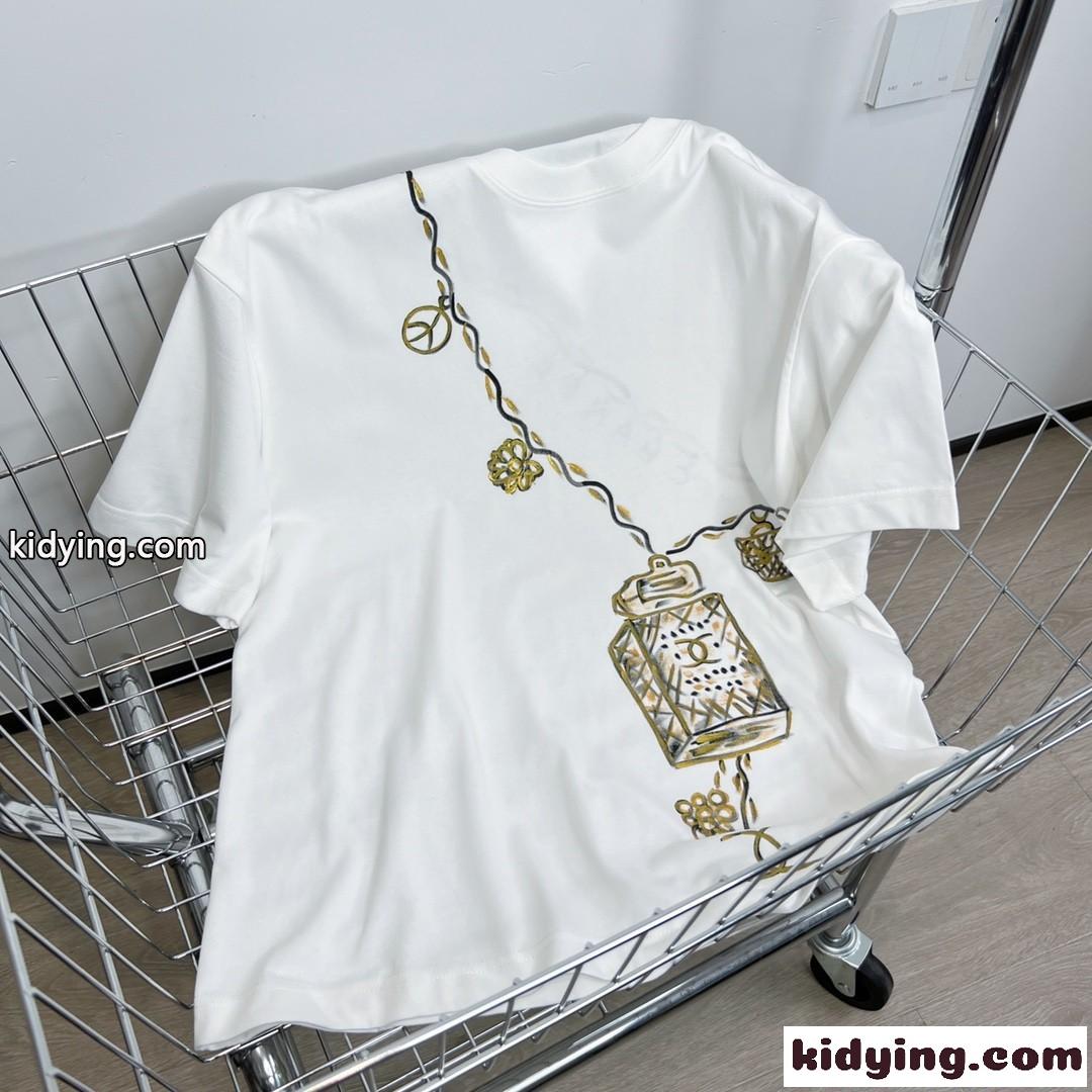 可愛い プリント クルーネック ゆったり 快適 シャネル tシャツ コピー 半袖 トップス-2