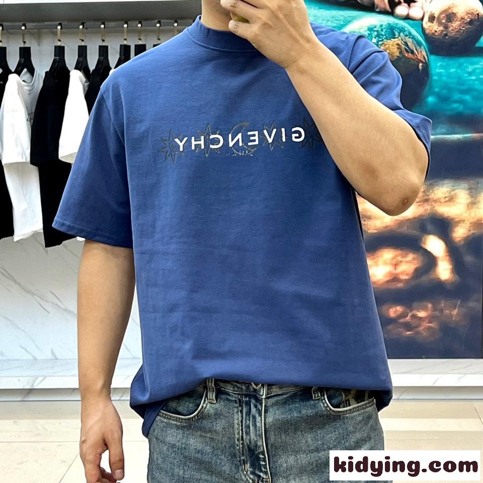 快適 コットン 半袖Tシャツ ジバンシィ Tシャツ コピー ロゴプリント ブルー-1