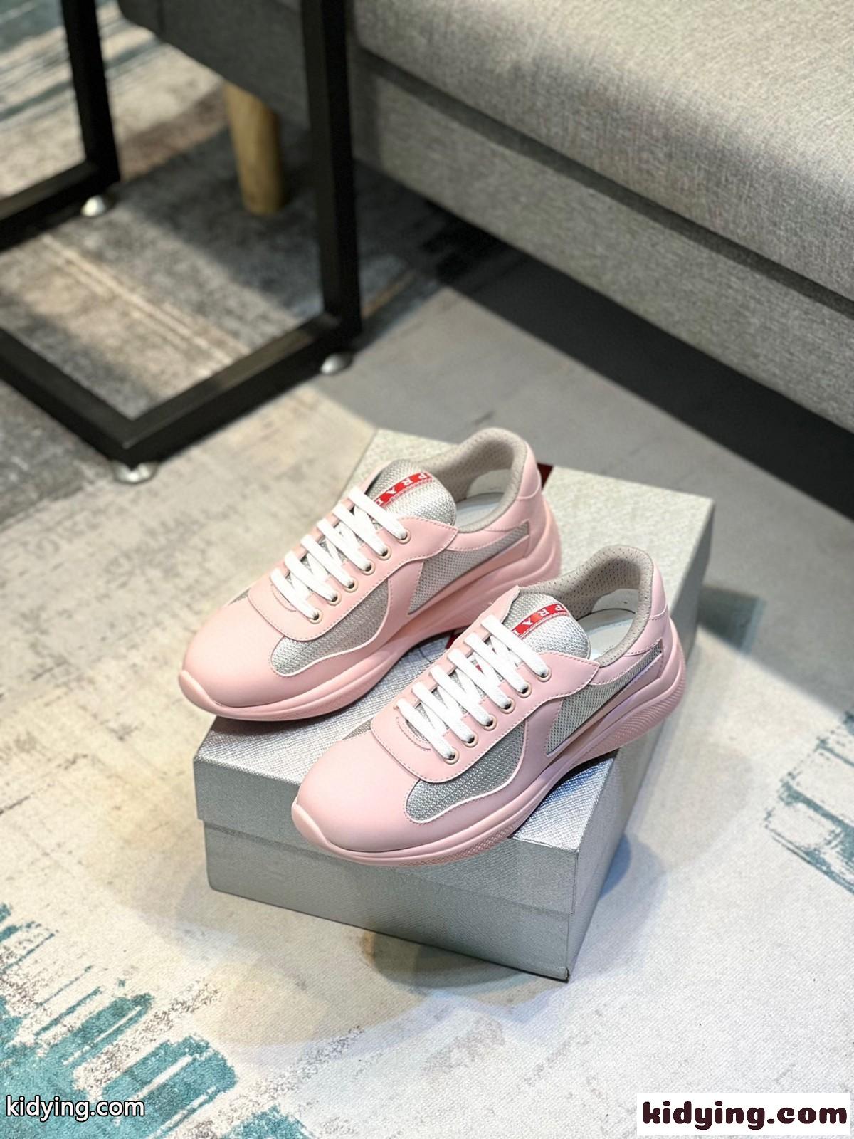 人気 軽量 おしゃれ カジュアル プラダ スニーカー コピー メンズシューズ ピンク-4