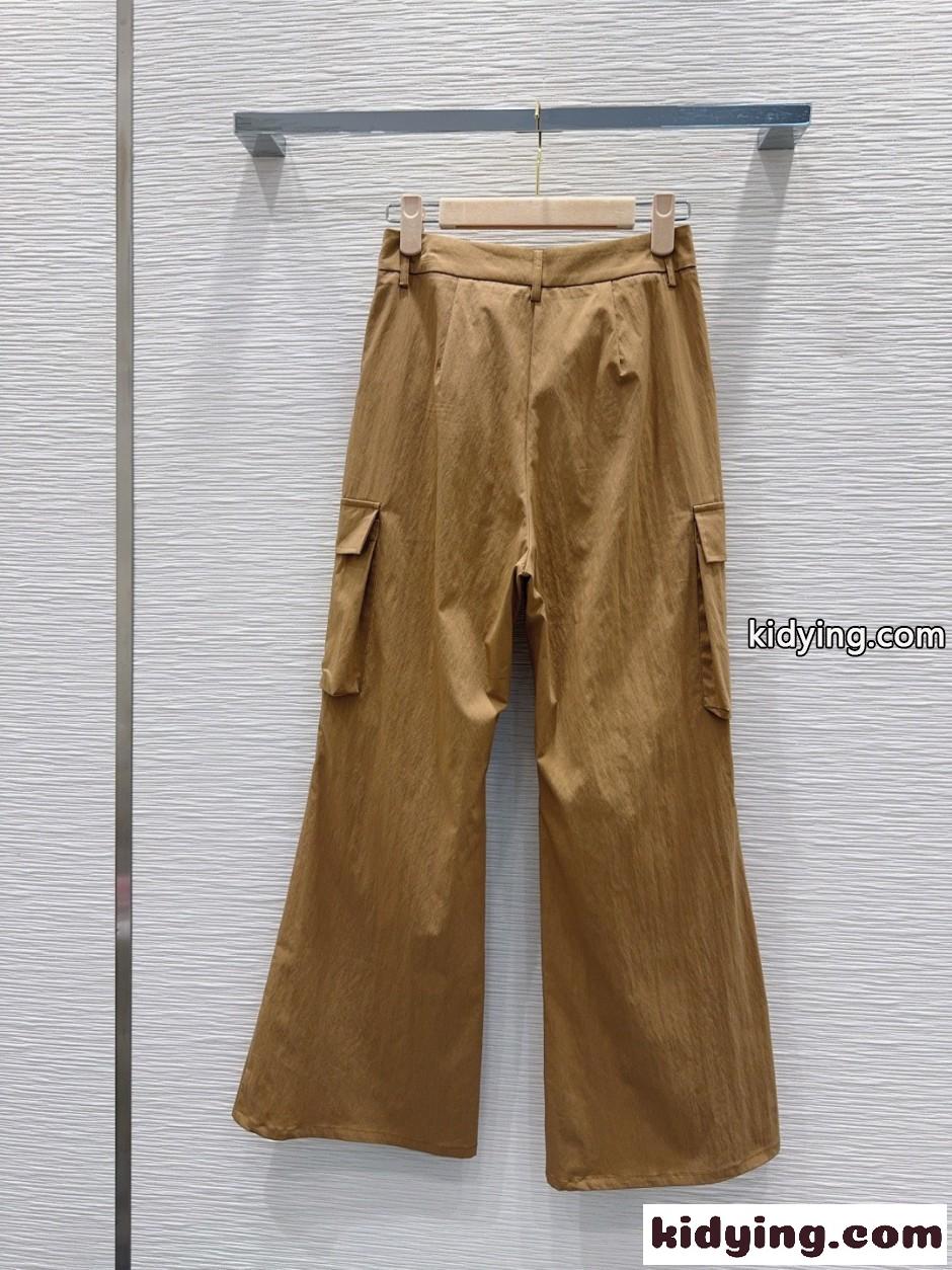 ミュウミュウ パンツ コピー ロゴ入り カーゴ フレアパンツ キャメル-5