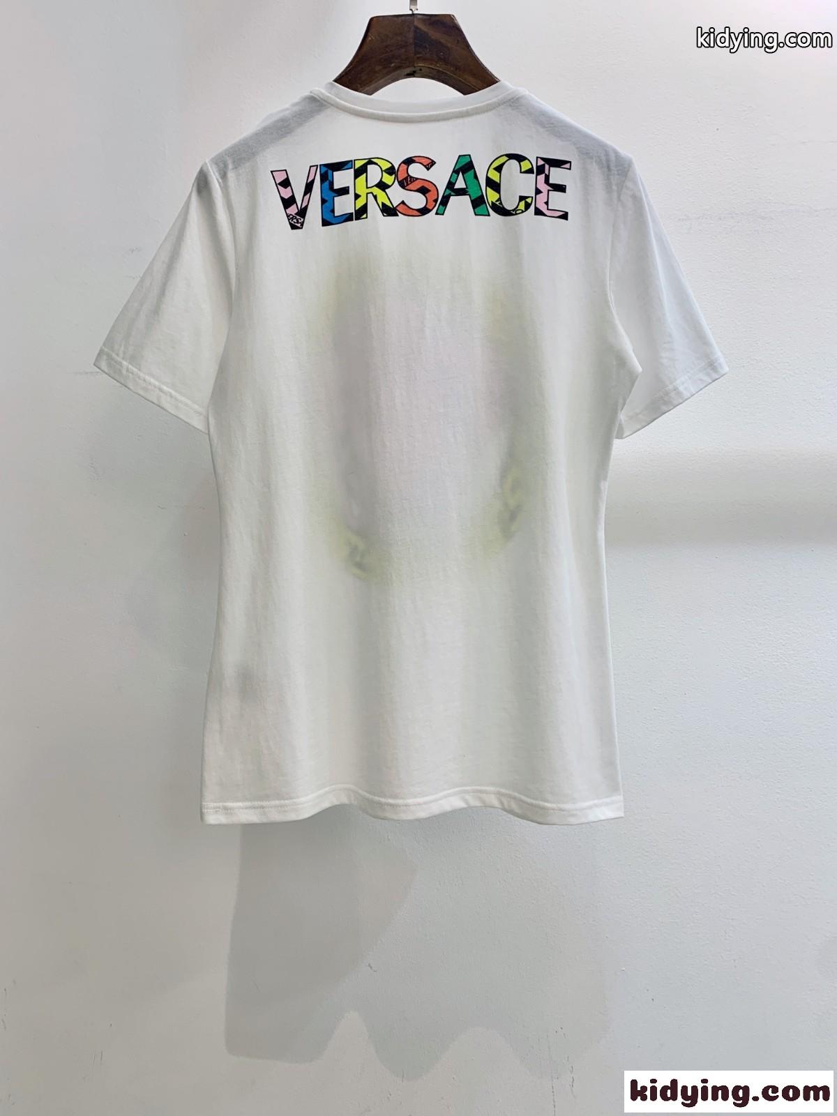 シンプル お洒落 プリント クルーネック ヴェルサーチェ 半袖Tシャツ コピー コットン 春夏 トップス ホワイト-1