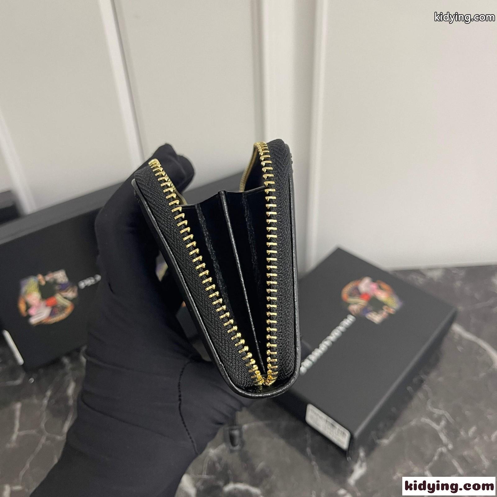 シンプル 上品 コンパクト コインケース プラダ 財布 コピー ユニセックス ブラック-3