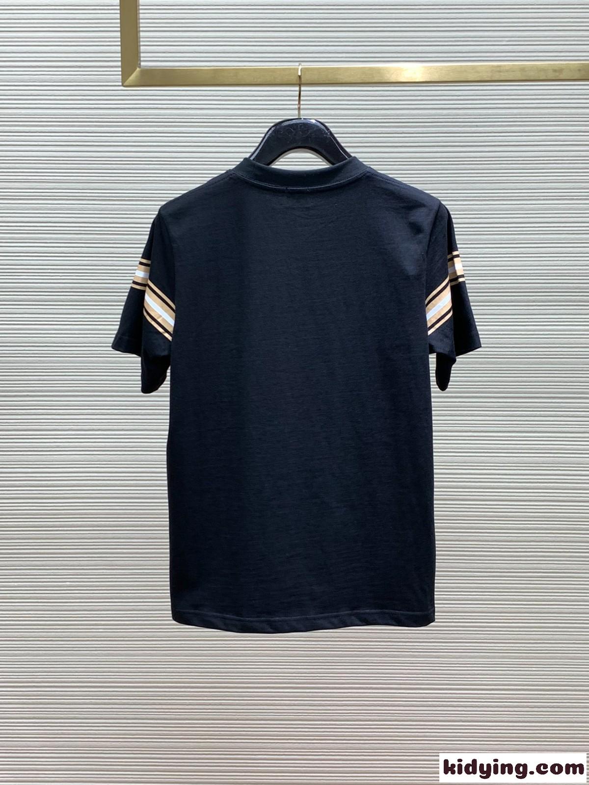 おしゃれ ストライプ コットンTシャツ バーバリー Tシャツ コピー 半袖 トップス ブラック-4