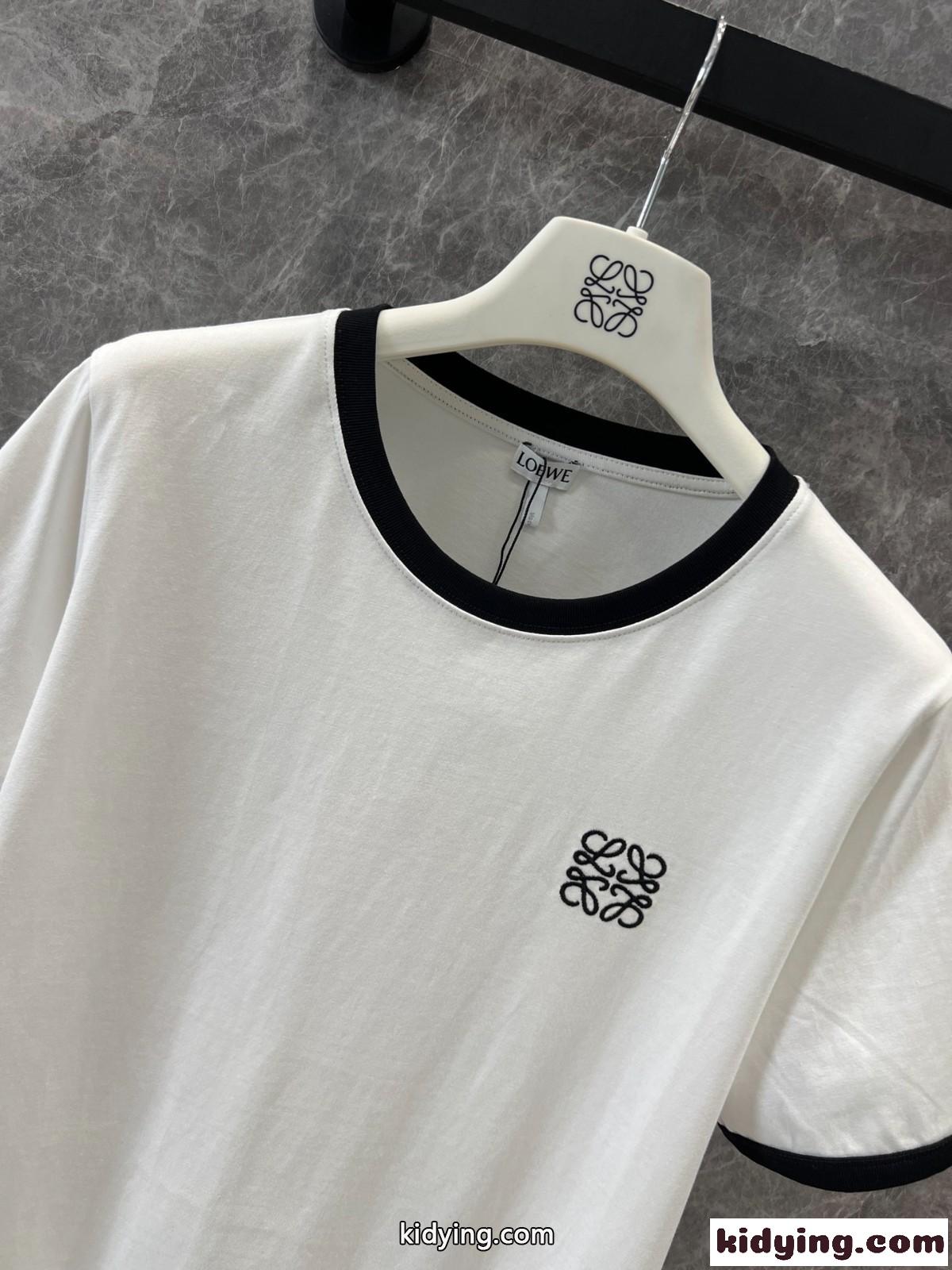 カジュアル 定番 配色 ロゴ刺繍 半袖Tシャツ ロエベ Tシャツ コピー ホワイト-0