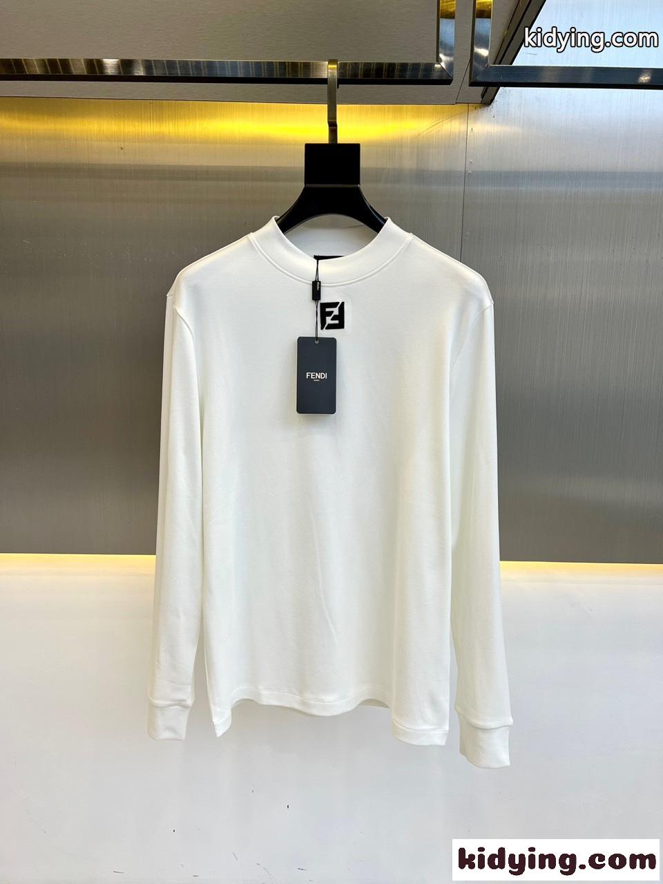 シンプル ロゴ 裏起毛 コットン 長袖Tシャツ フェンディ Tシャツ コピー ホワイト-0