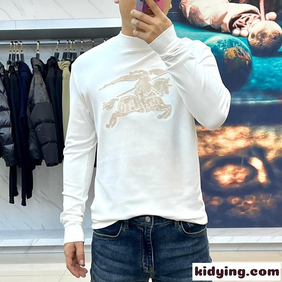 合わせやすい メンズ バーバリー Tシャツ 偽物 シンプル 長袖Tシャツ ホワイト-1