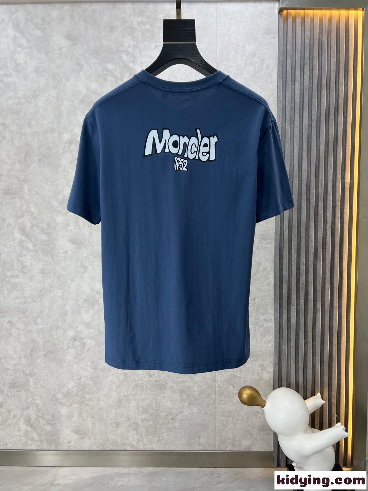 可愛い おしゃれ プリント クルーネック 半袖 モンクレール Tシャツ コピー ブルー-0