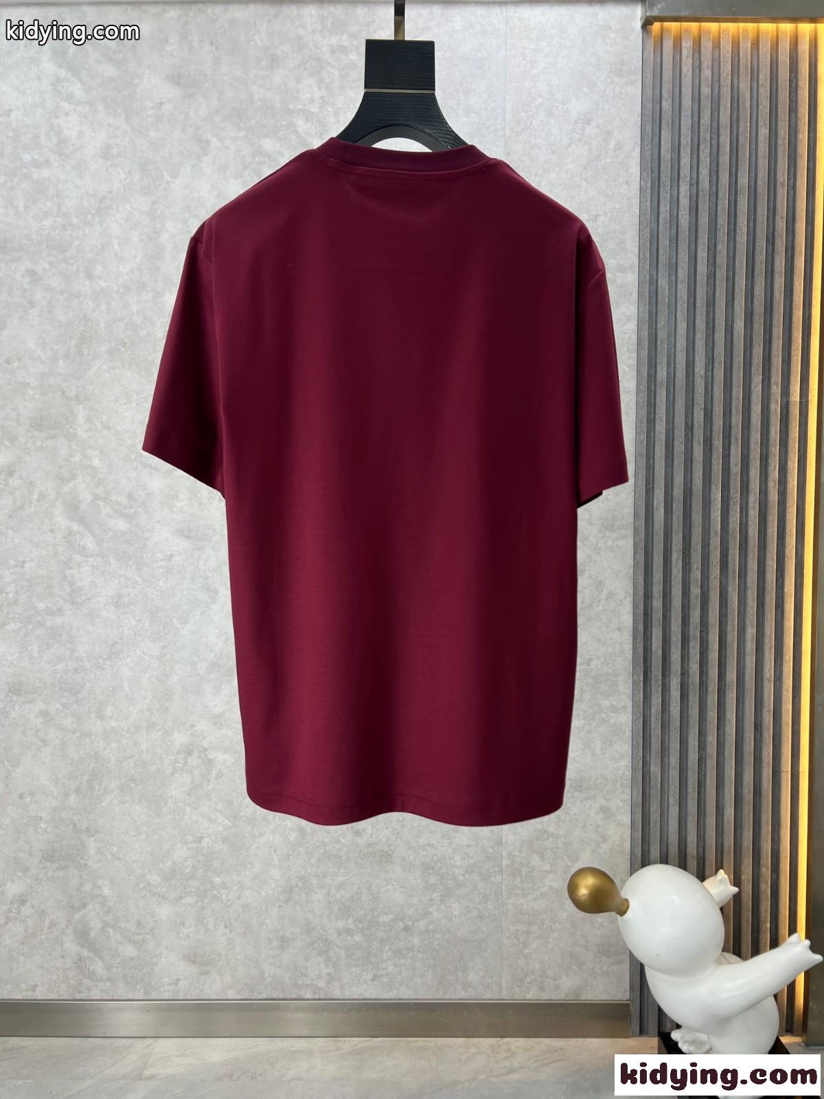 シンプル 4G 刺繍入り ジバンシィ Tシャツ 偽物 コットン 半袖Tシャツ ワイン-0