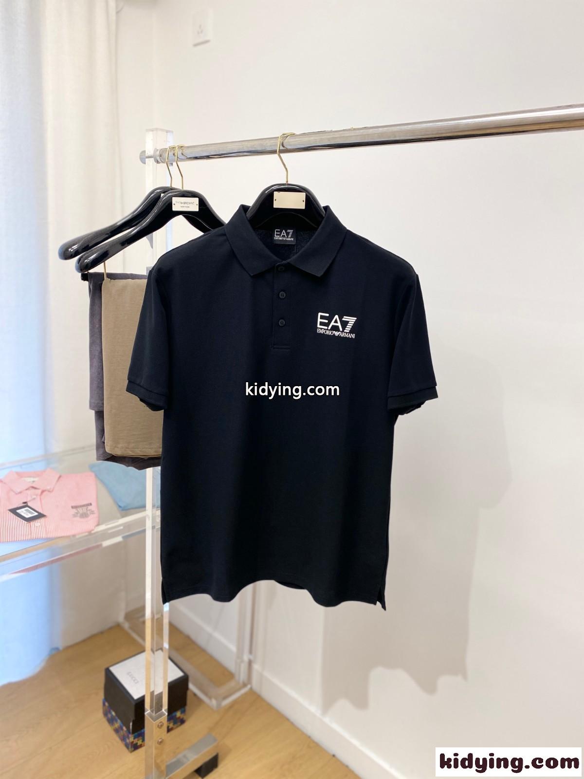 シンプル カジュアル ロゴ アルマーニ 半袖Tシャツ コピー コットン ポロシャツ ブラック-0