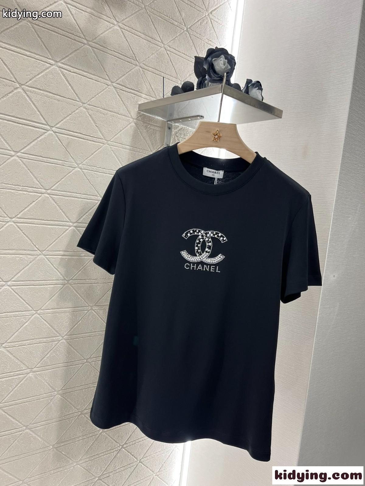 シンプル ロゴ入り シャネル Tシャツ コピー コットン 半袖Tシャツ ブラック-2