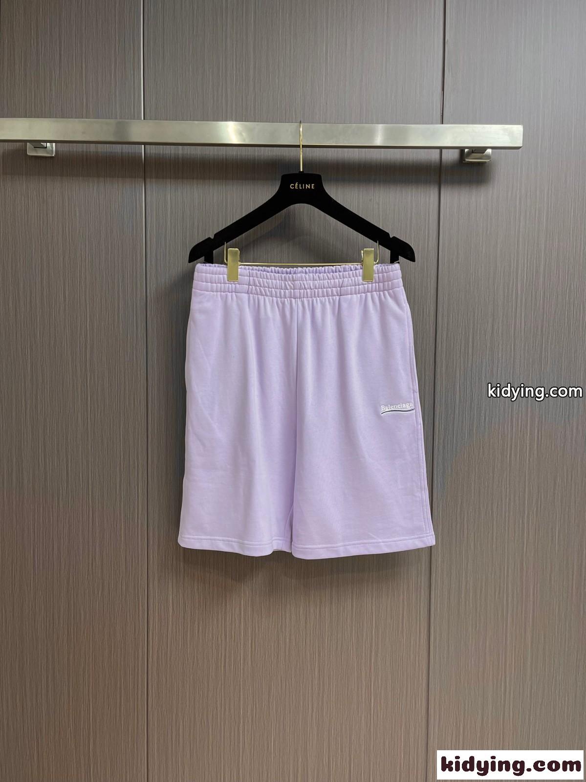 シンプル おしゃれ ロゴ刺繍 バレンシアガ パンツ コピー ショートパンツ ライトパープル-0