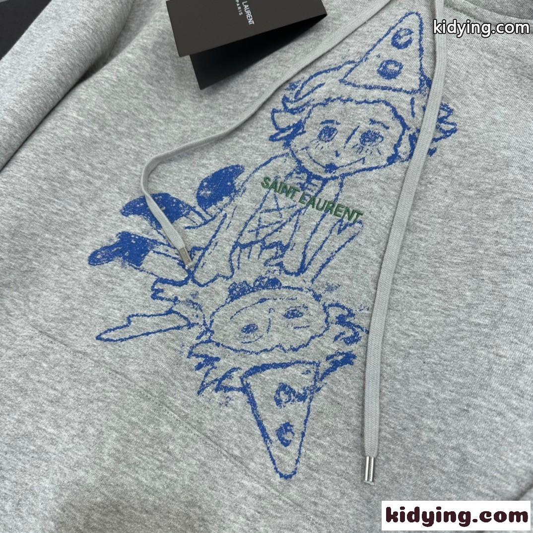 遊び心のある プリント 刺繍 ユニセックス イヴ・サンローラン パーカー コピー 秋冬 フーディ-2