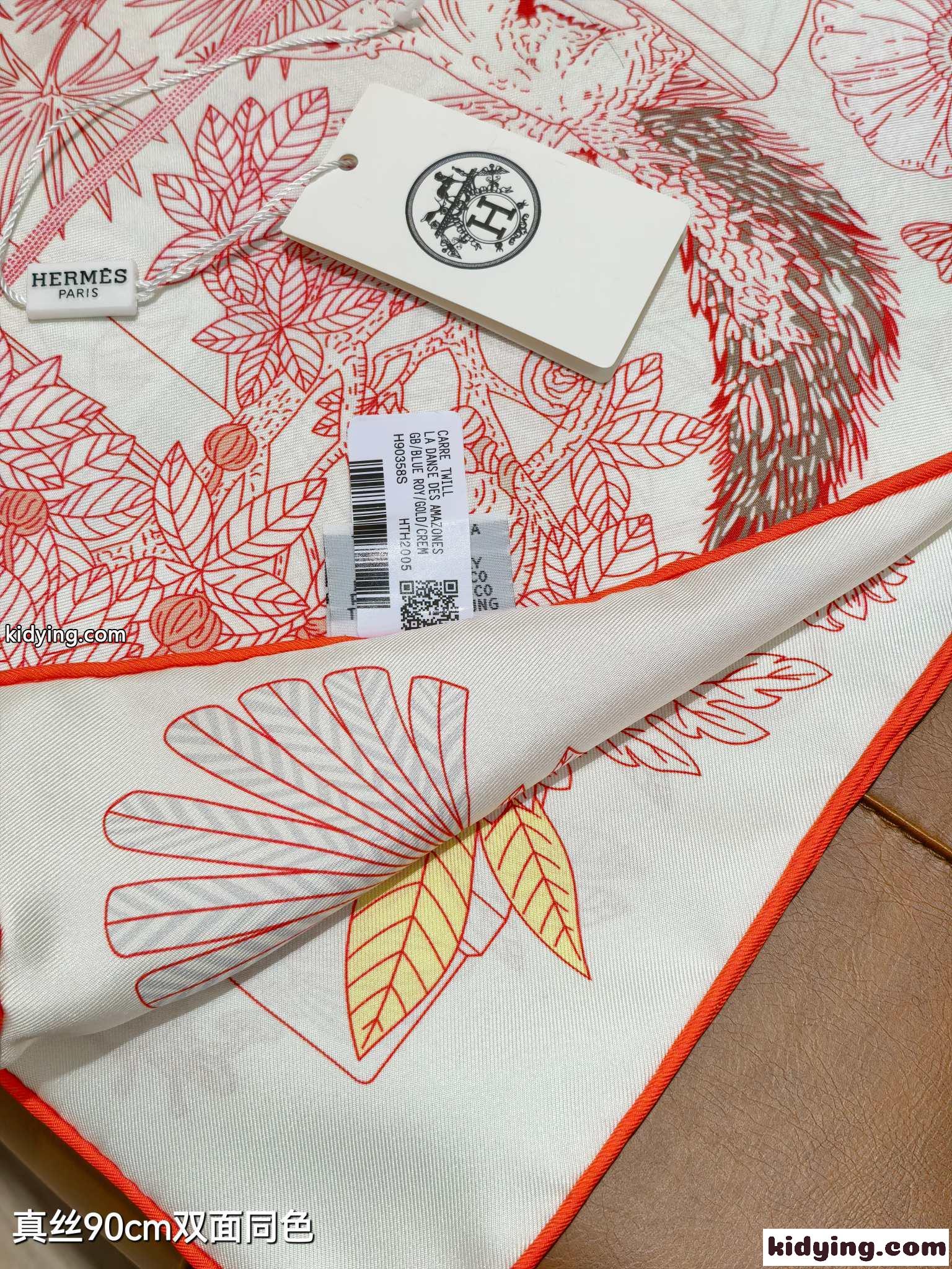 爽やか 人気 エルメス スカーフ コピー 上品 プリント シルクスカーフ 90x90-2