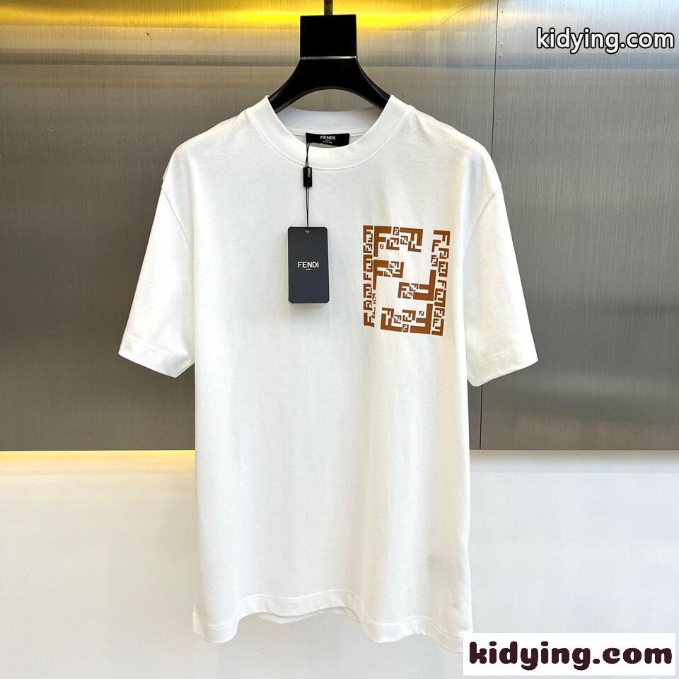 定番 カジュアル ロゴ クルーネック フェンディ 半袖Tシャツ コピー ホワイト-0