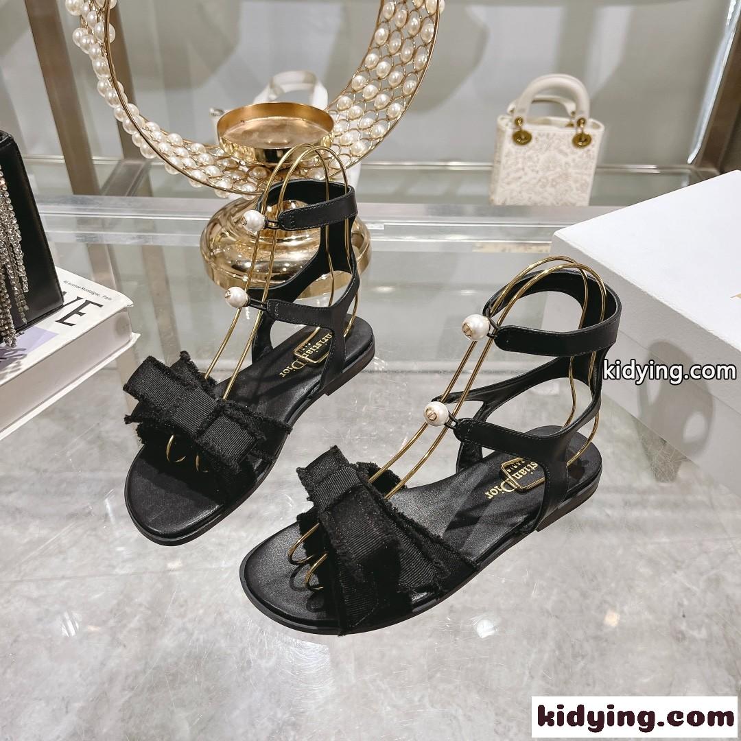 可愛い リボン パール Dior Adiorable サンダル クリスチャン・ディオール サンダル コピー ブラック-2