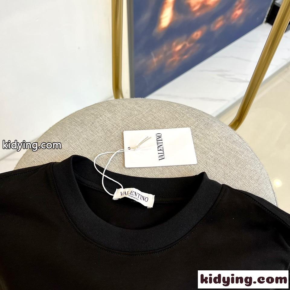 Vロゴ 刺繍入り コットン 半袖Tシャツ ヴァレンティノ Tシャツ コピー メンズ ブラック-2