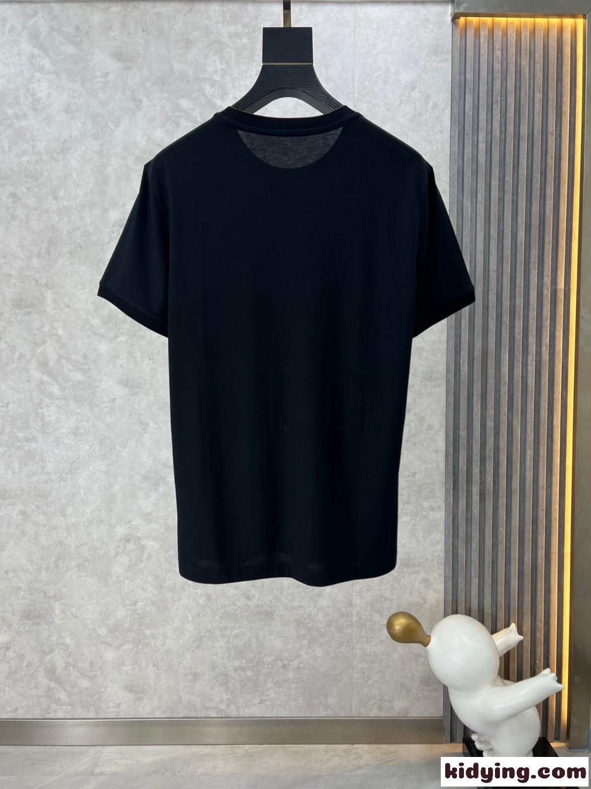 カジュアル クルーネック エルメネジルド・ゼニア 半袖Tシャツ コピー 刺繍入り ブラック-0