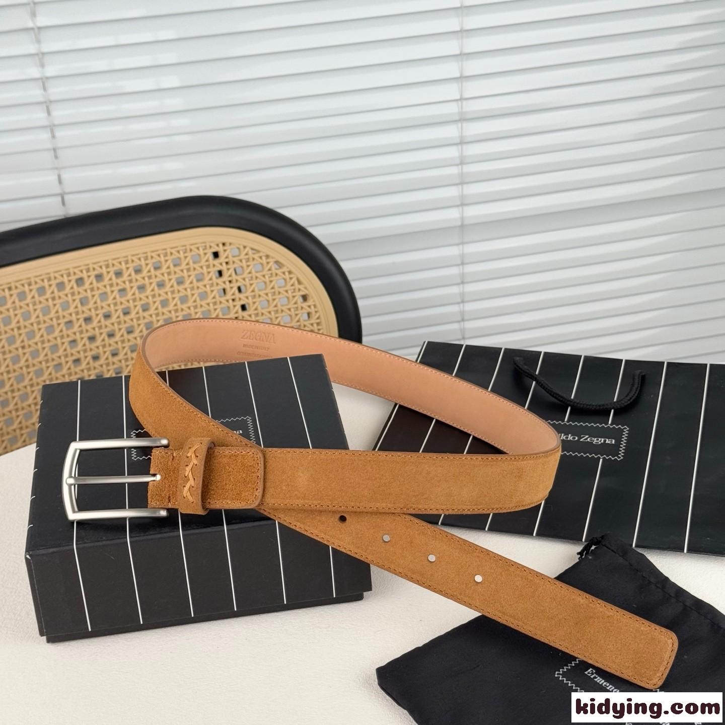 シンプル 上品 スエードベルト エルメネジルド・ゼニア ベルト コピー ブラウン-1