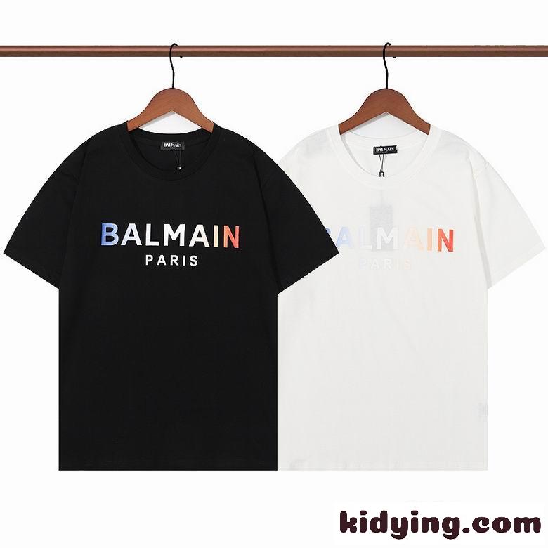 グラデーション ロゴ プリント おしゃれ バルマン Tシャツ コピー 半袖 クルーネック トップス-1