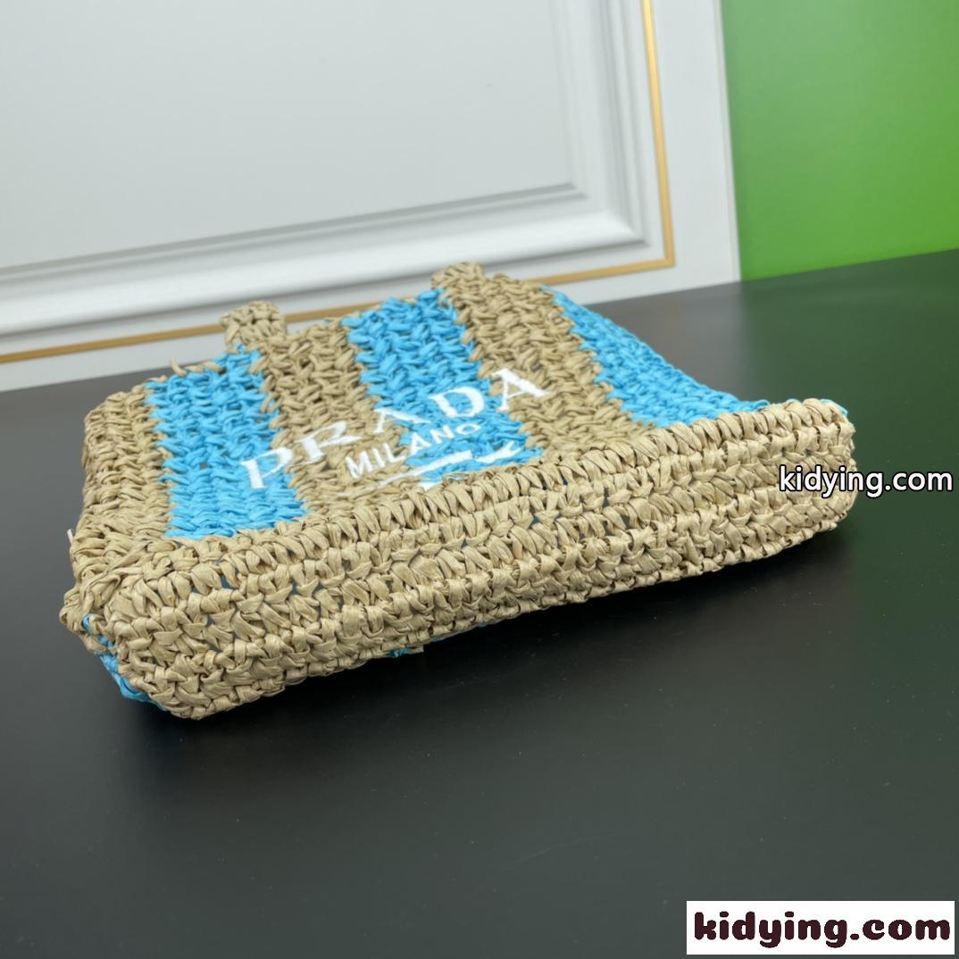 おしゃれ プラダ バッグ コピー 人気 新作 ロゴ 刺繍 夏らしい ラフィア レディース トートバッグ-3