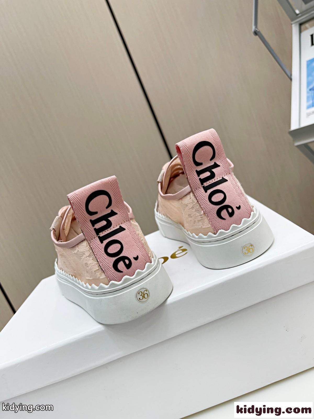 LAURENスニーカー レース クロエ スニーカー コピー レディースシューズ ピンク-3