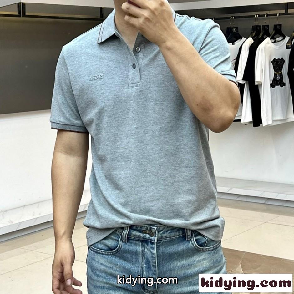 定番 カジュアル コットン 半袖 ポロシャツ エルメネジルド・ゼニア Tシャツ 偽物 グレー-1