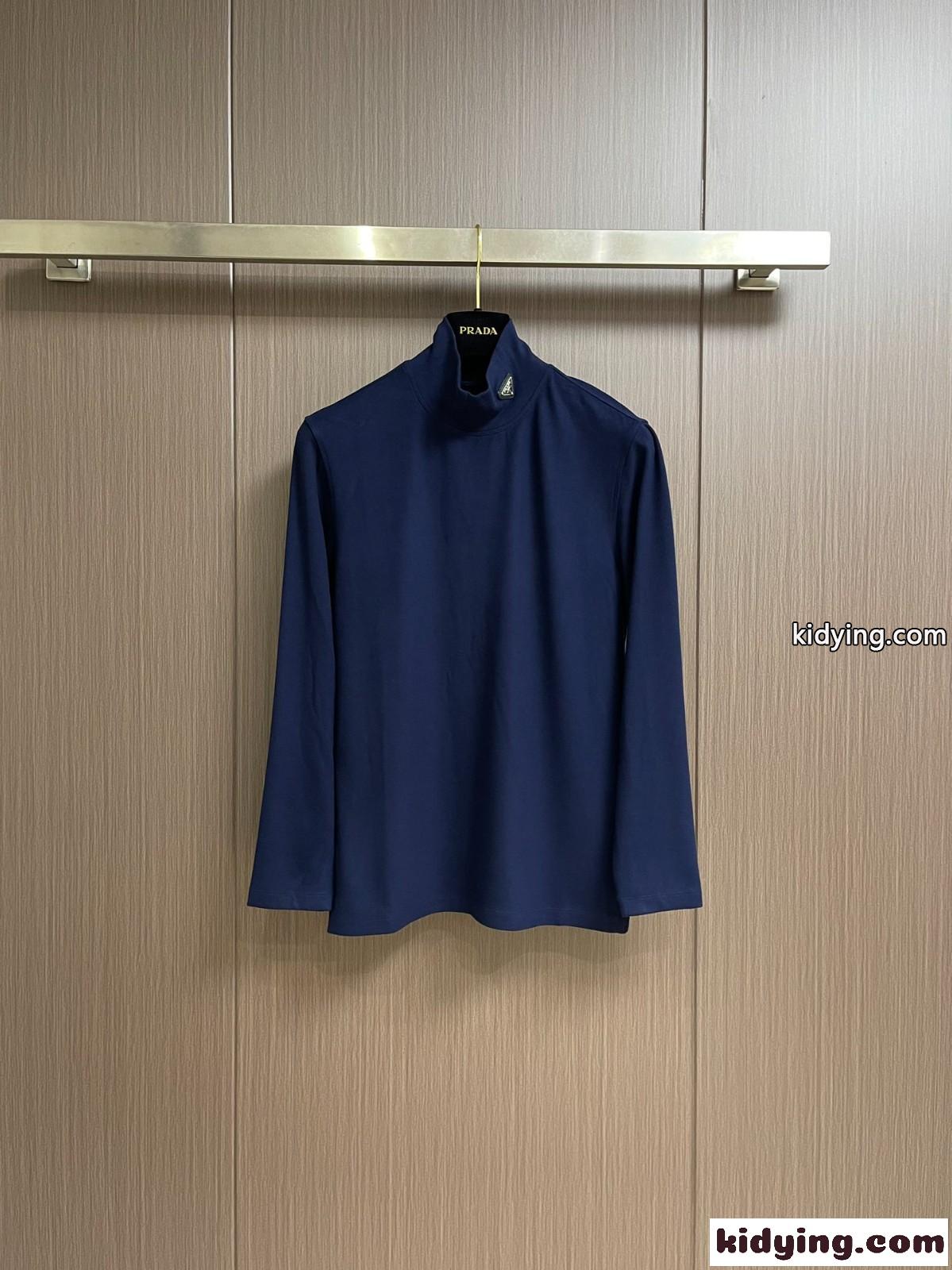 ベーシック 合わせやすい タートルネック 長袖Tシャツ プラダ Tシャツ コピー ブルー-2