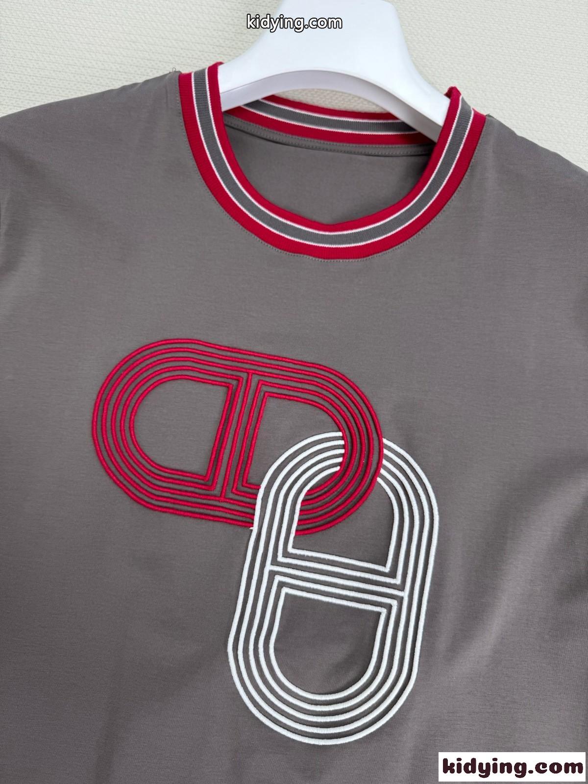 お洒落 クルーネック 合わせやすい エルメス Tシャツ コピー コットン グレー-2