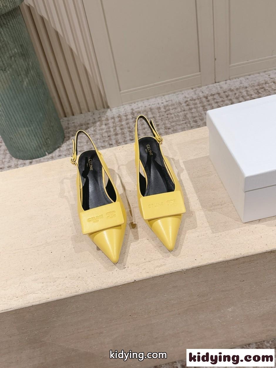 シグネチャー スリングバック セリーヌ パンプス コピー イエロー-2