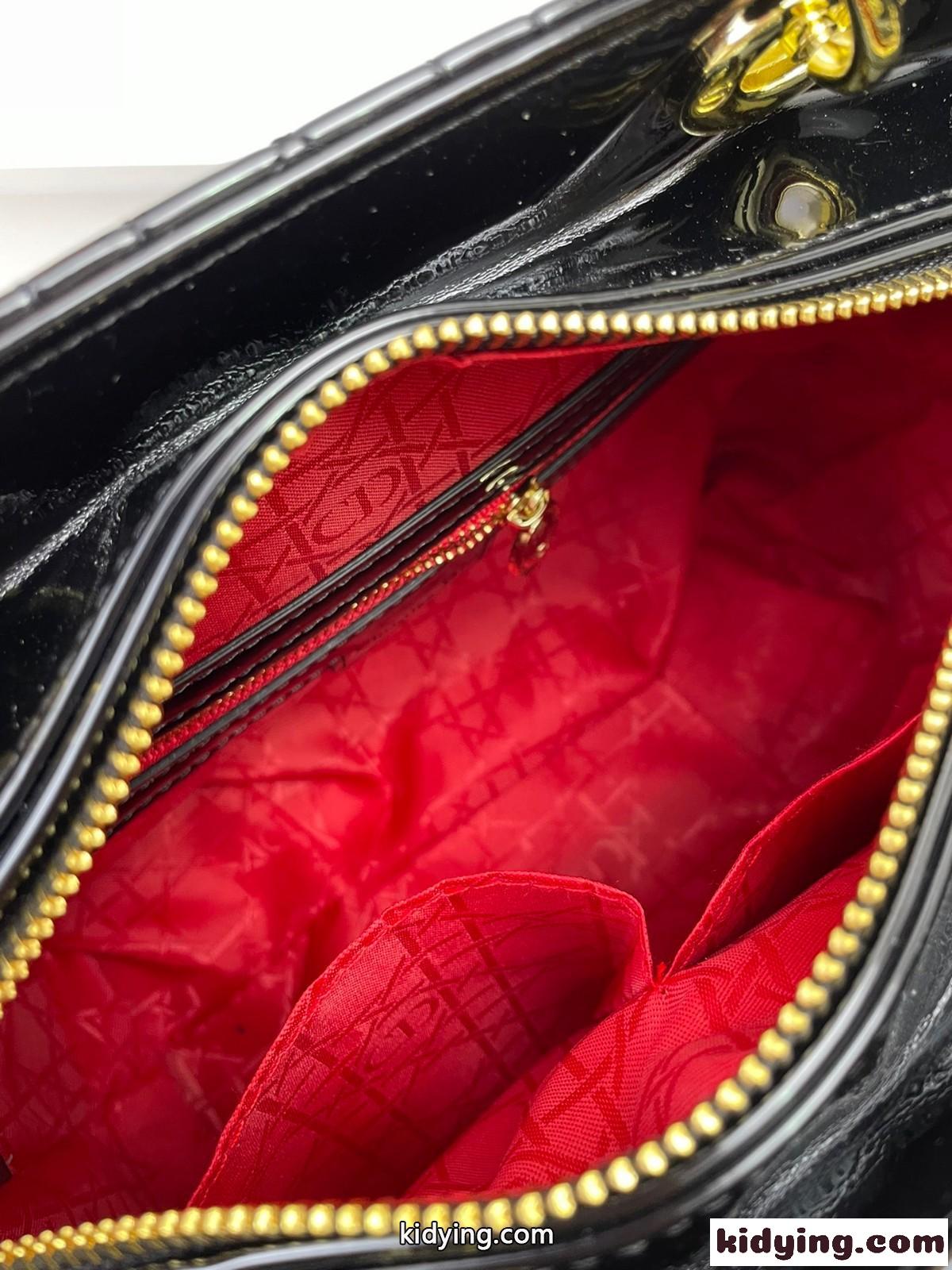 LADY DIOR パテントレザー ミディアムバッグ クリスチャン・ディオール バッグ コピー ハンドバッグ ブラック-4