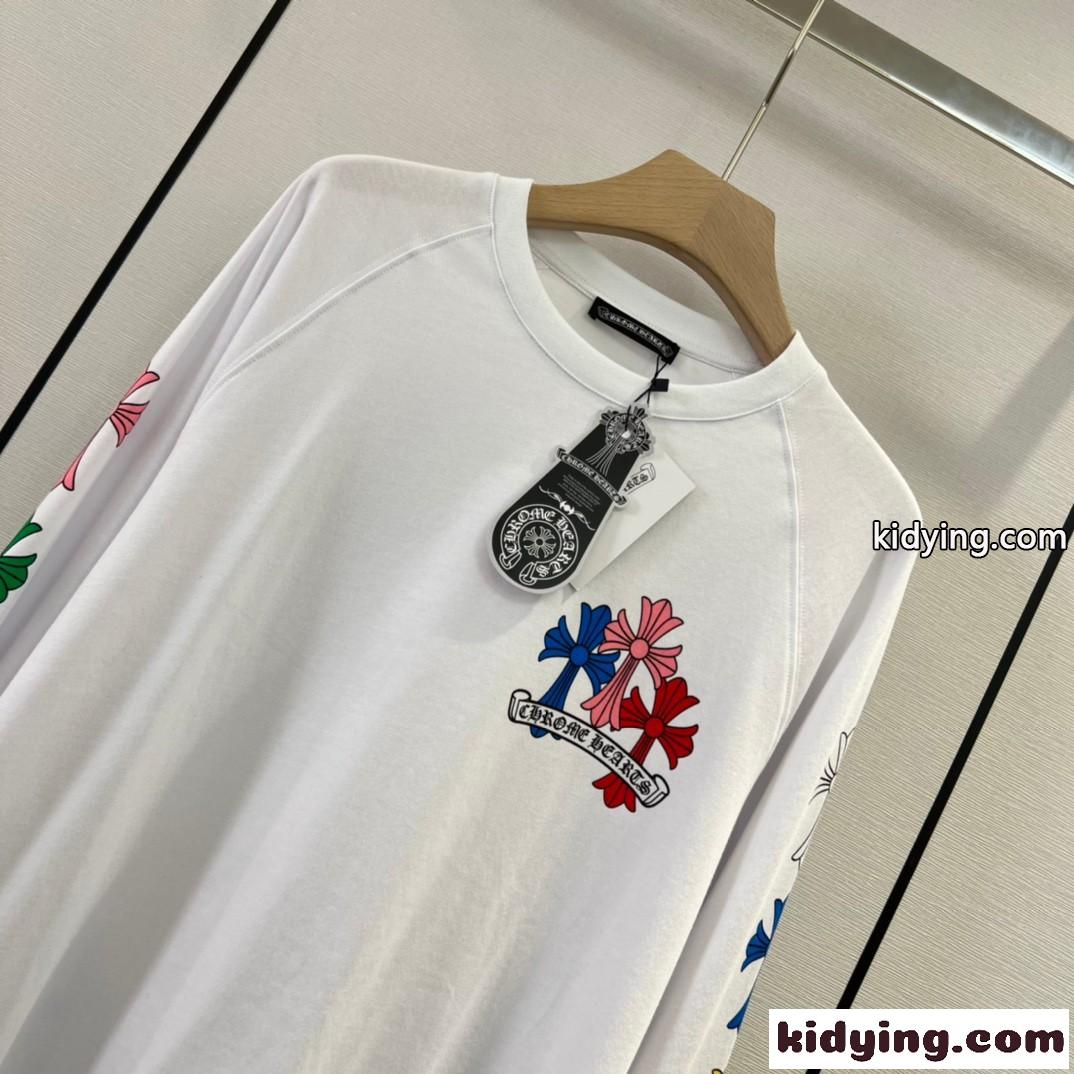カジュアル プリント クロムハーツ Tシャツ コピー クルーネック 定番 おしゃれ 長袖-1