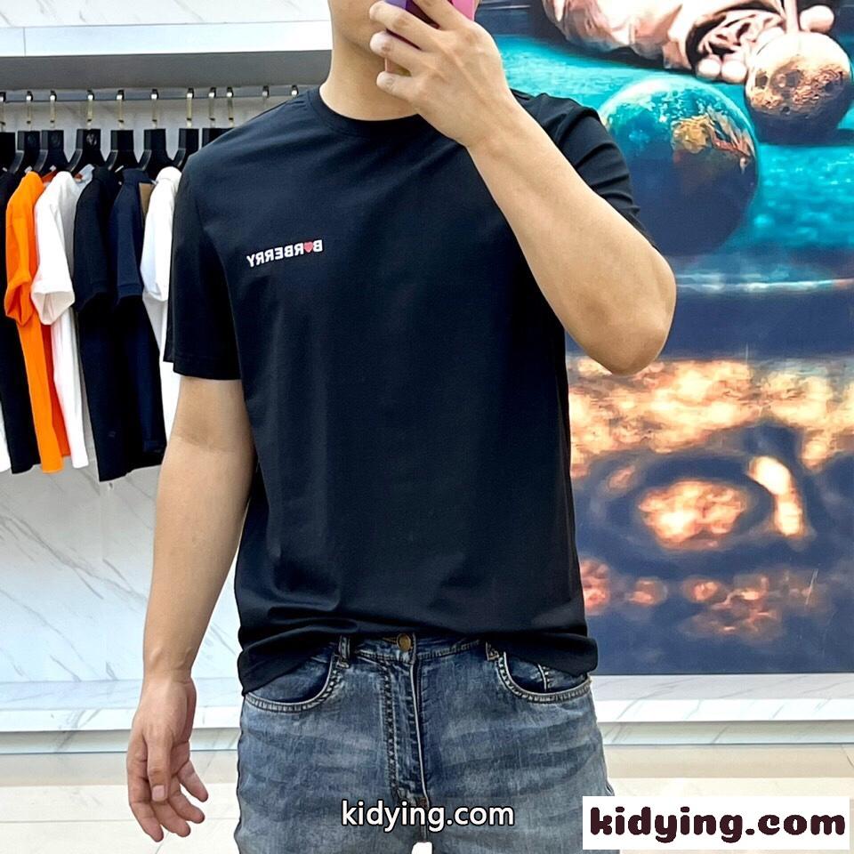 ハートEKD コットンTシャツ 半袖 バーバリー Tシャツ コピー クルーネック ブラック-2