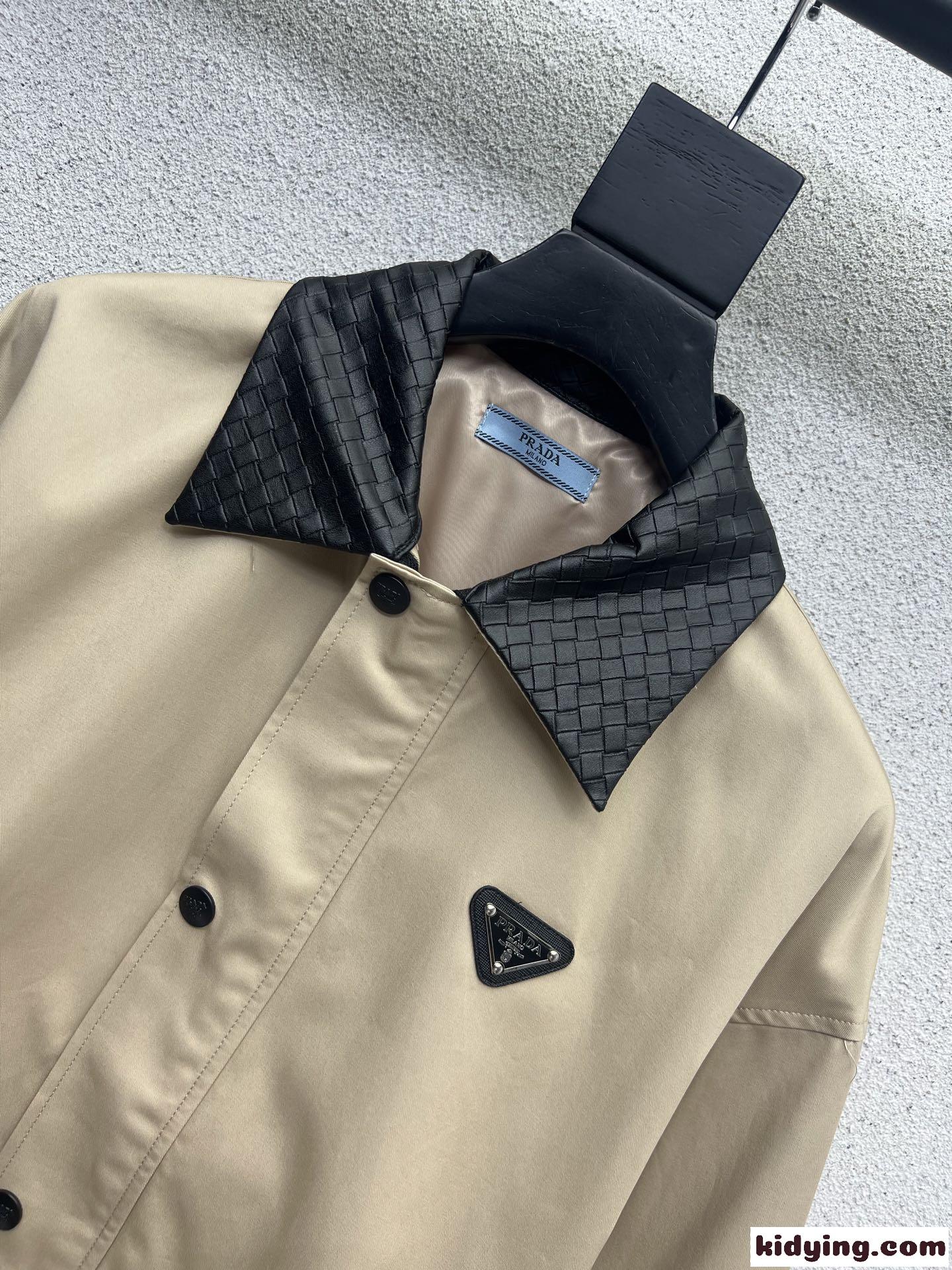 洗練された おしゃれ レザー襟 ブルゾン プラダ ジャケット アウター-1