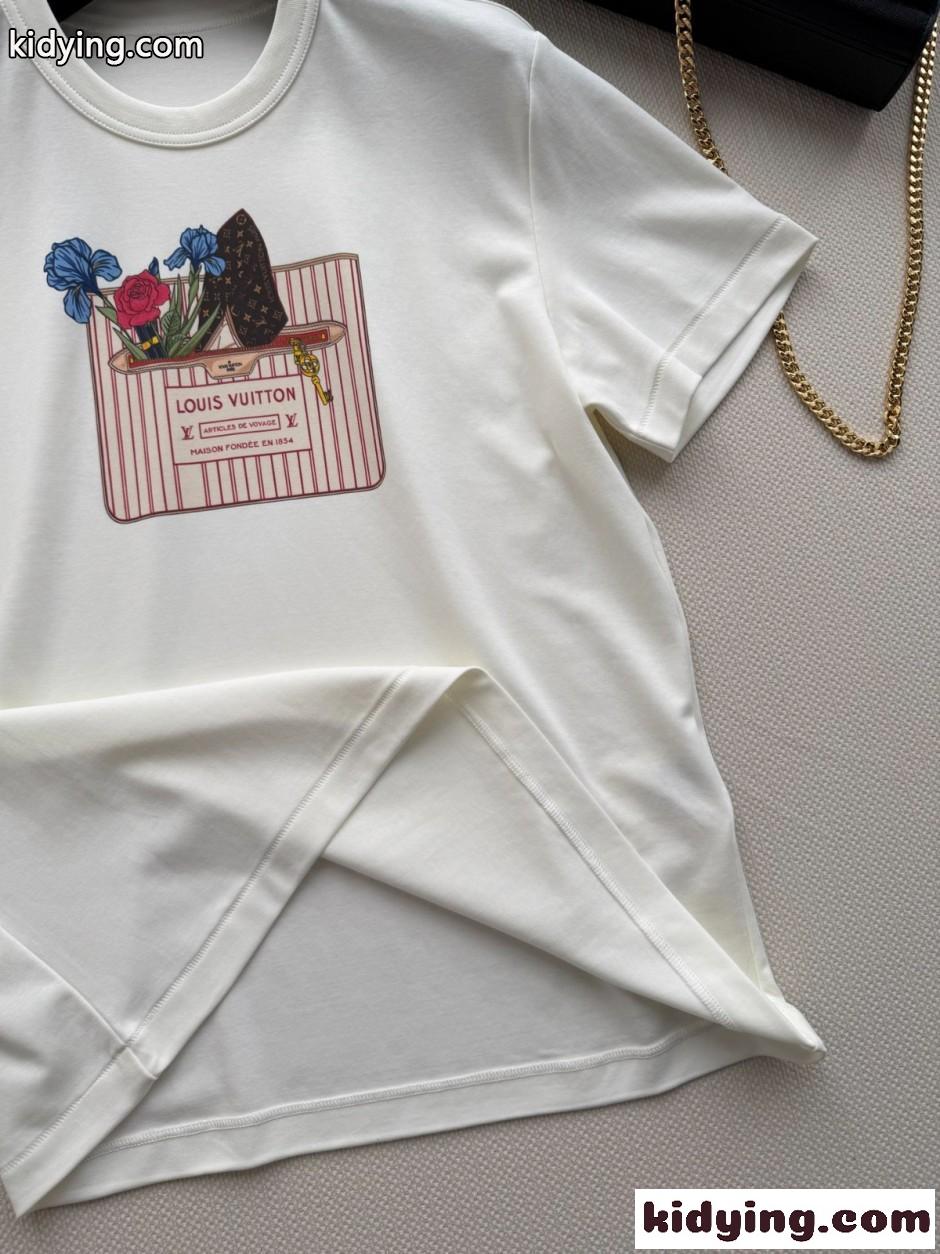 ネヴァーフル プリントTシャツ ルイ・ヴィトン Tシャツ コピー コットン-3