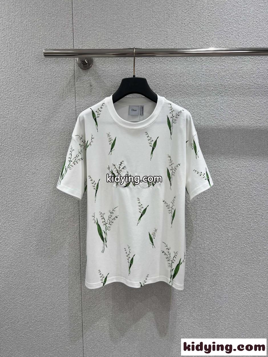 爽やか プリント コット ン半袖Tシャツ クリスチャン・ディオール Tシャツ コピー-0