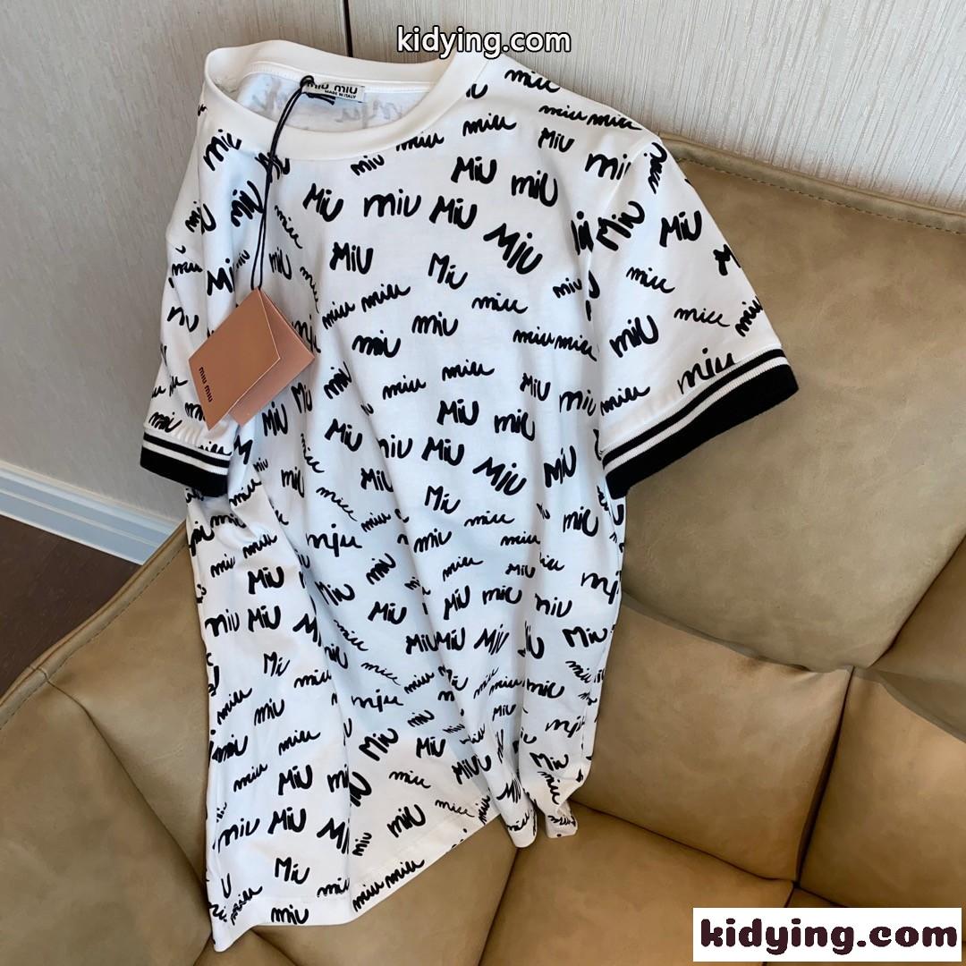 カジュアル おしゃれ チュニック ロゴ 総柄 ミュウミュウ 半袖tシャツ コピー レディース 快適 春夏 トップス-0