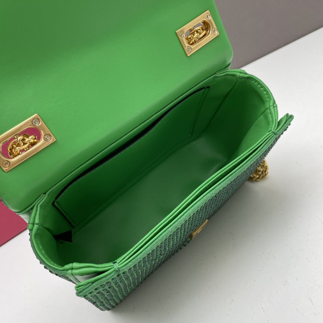 グリーン ラインストーン ワンスタッズ チェーンバッグ ヴァレンティノ バッグ コピー ショ ルダーバッグ-3