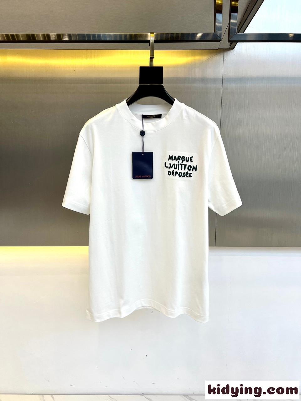 ルイ・ヴィトン Tシャツ コピー カジュアル ロゴ コットン 半袖Tシャツ ホワイト-0