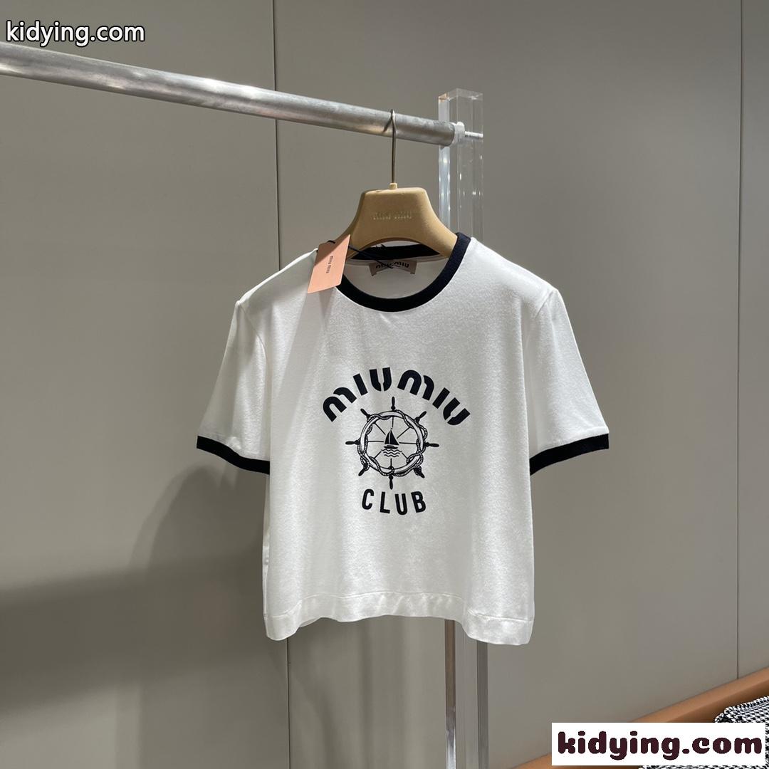 新作～快適 プリント ジャージー Tシャツ ミュウミュウ Tシャツ コピー ショートスリーブ-0