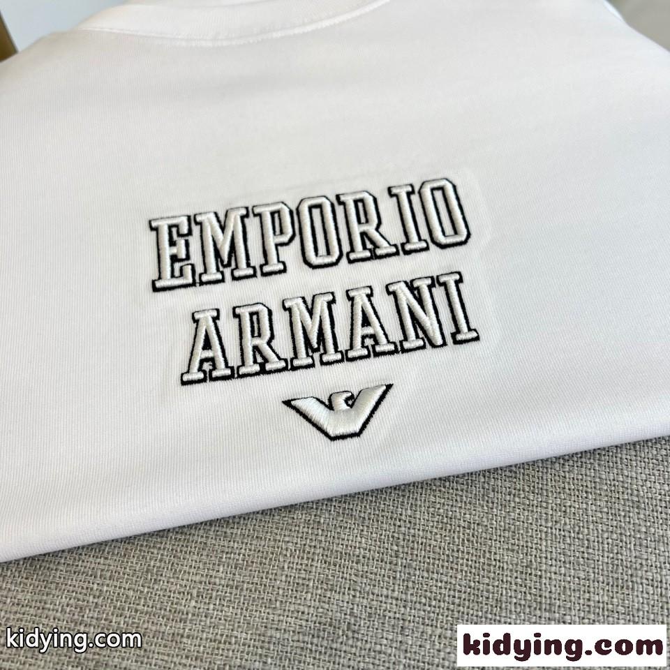 シンプル 刺繍入り アルマーニ Tシャツ コピー クルーネック ホワイト-1